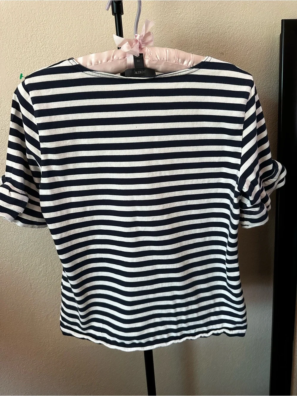 J. Crew blue & White Striped Short Sleeve Ruffle-Sleeve Tee